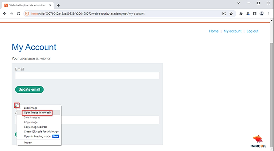 Open image in new tab in my account in portswigger