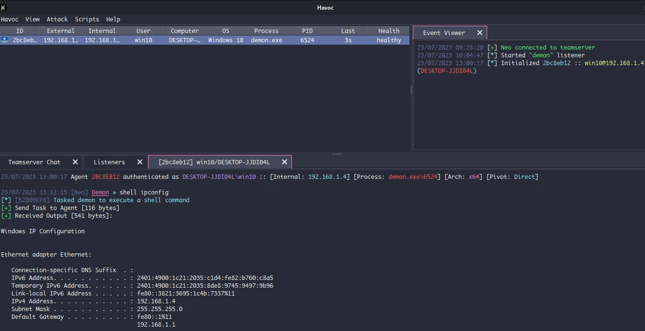 Running the “ipconfig” command